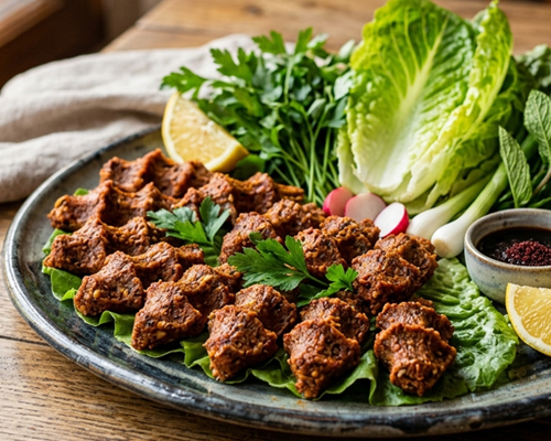 Taze yeşillikli etsiz çiğköfte porsiyonu